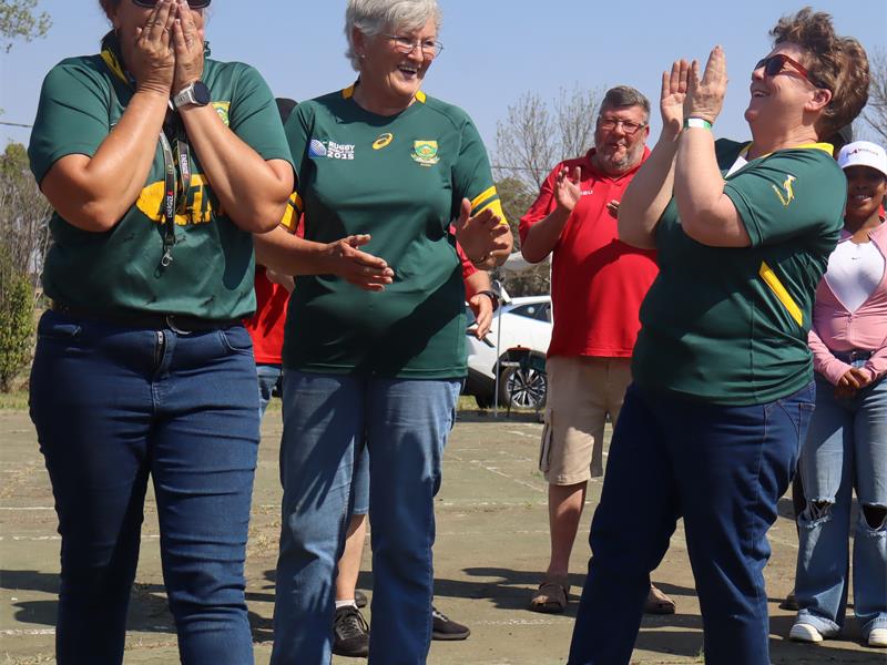 women in the springbok jerseys celebrate