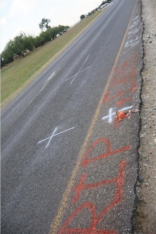 RIP sprayed on the road surface