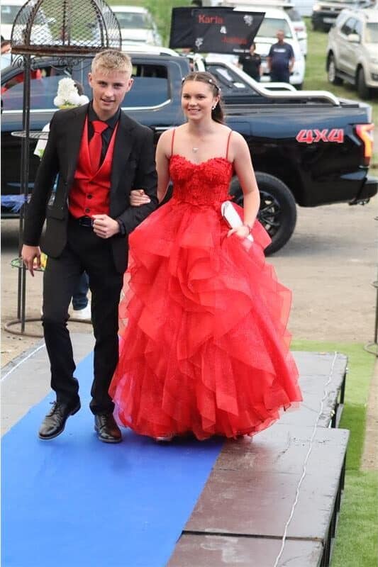 couple arrives at their matric farewell dance