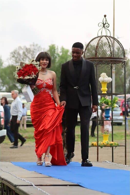 couple arrives at their matric farewell dance