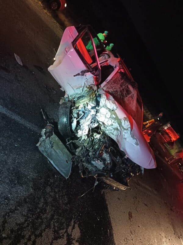 The wreck of a car involved in a head- on collision. Photo: Supplied